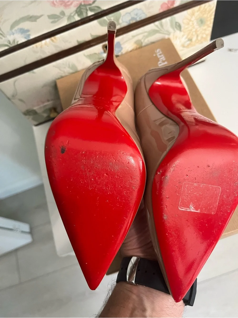 Christian Louboutin Nude Patent Pointed Toe Pumps - Blush with box